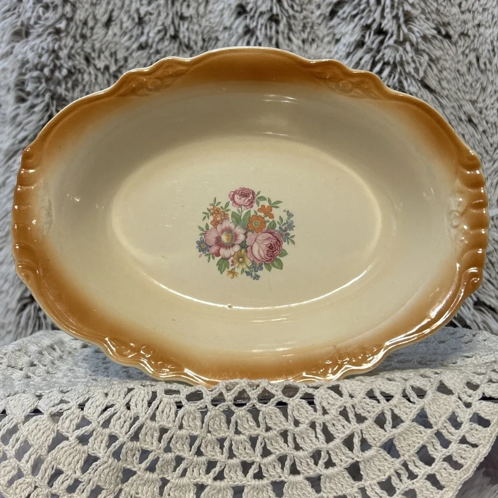 Homer Laughlin Vintage China Bowl Virgina Rose‎ 40's Floral Scalloped Edge USA